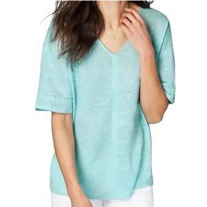 J. Jill love linen light teal aqua blue v-neck 100% linen slouchy tee size large